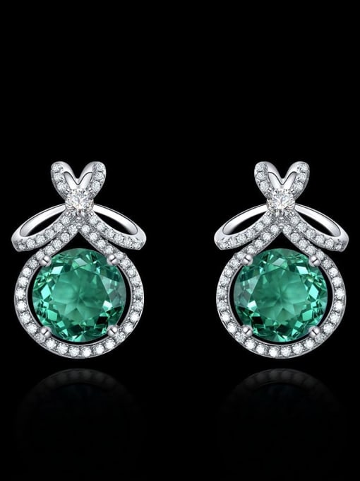 Green [e 1862] 925 Sterling Silver High Carbon Diamond Green Geometric Luxury Stud Earring